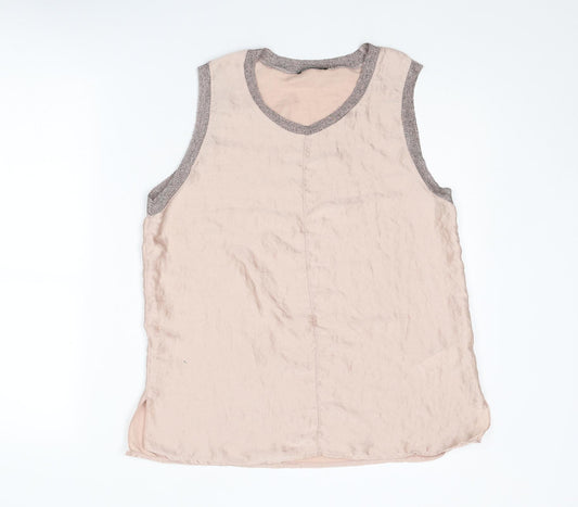 Zara Womens Pink Polyester Basic Tank Size L Scoop Neck
