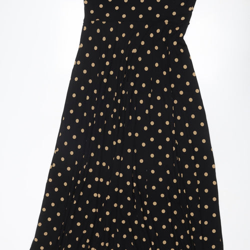 Monsoon Womens Black Polka Dot Viscose Maxi Size 12 V-Neck Pullover