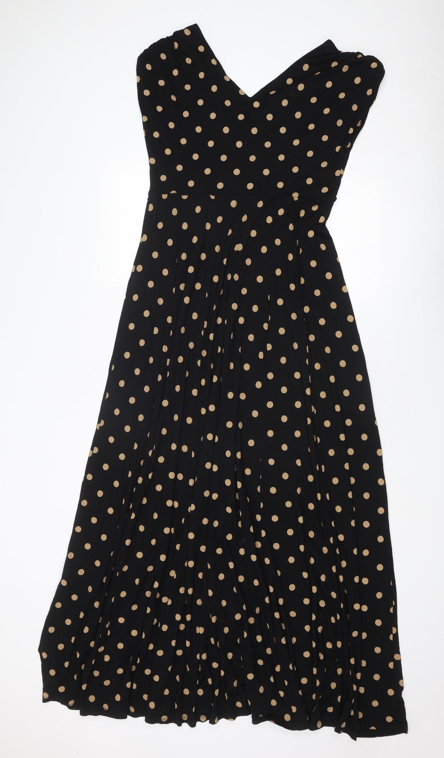 Monsoon Womens Black Polka Dot Viscose Maxi Size 12 V-Neck Pullover