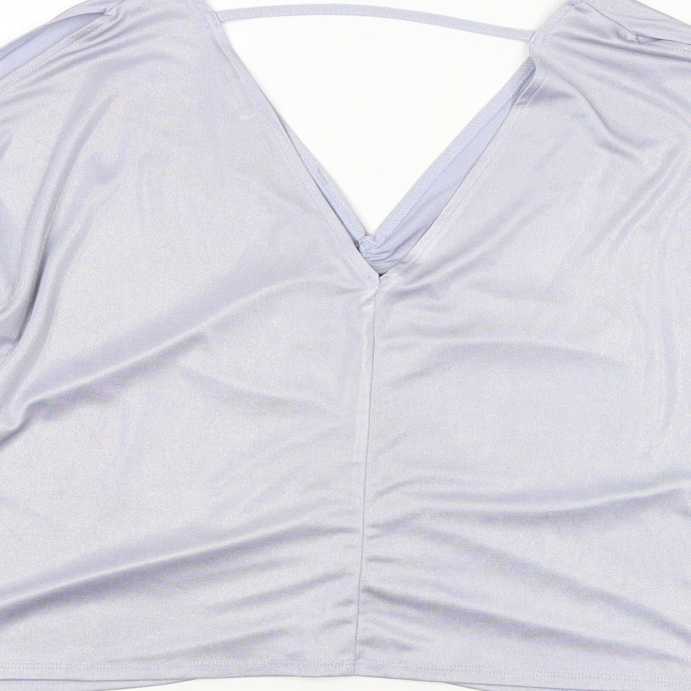 River Island Womens Silver Polyester Basic Blouse Size 12 V-Neck - Ruched