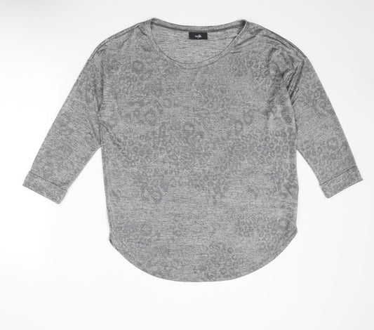 Wallis Womens Grey Round Neck Animal Print Polyester Pullover Jumper Size M - Leopard pattern