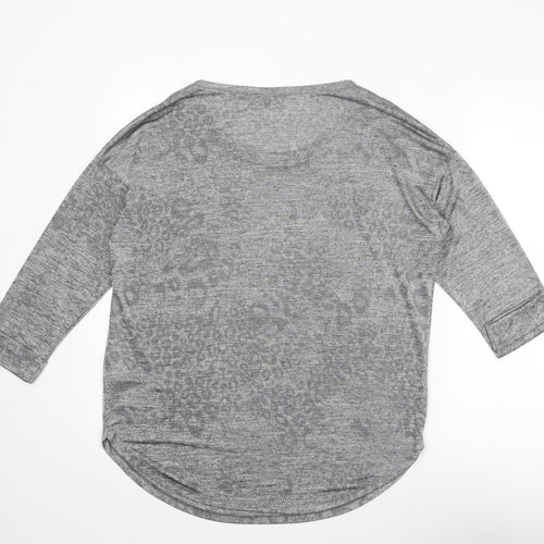 Wallis Womens Grey Round Neck Animal Print Polyester Pullover Jumper Size M - Leopard pattern