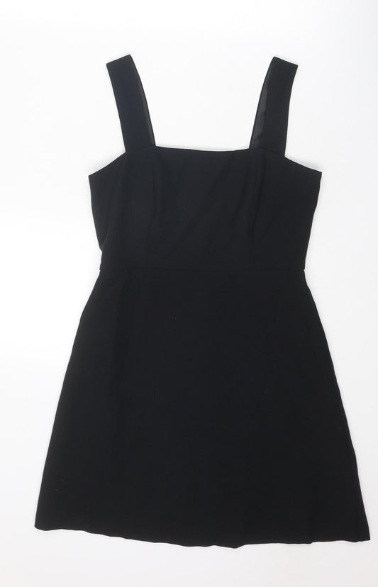 New Look Womens Black Polyester Pinafore/Dungaree Dress Size 10 Square Neck Zip