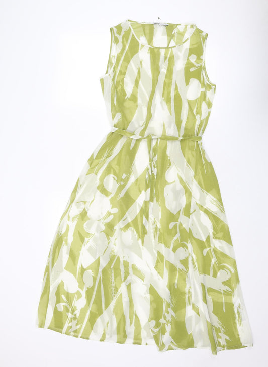 Jasper Conran Womens Green Geometric Polyester A-Line Size 10 Round Neck Pullover