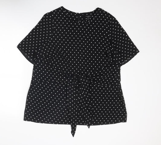 New Look Womens Black Polka Dot Polyester Basic Blouse Size 20 Boat Neck - Tie Front Detail