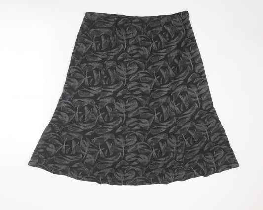 Bonmarché Womens Grey Geometric Polyester Swing Skirt Size 16 - Leaf pattern