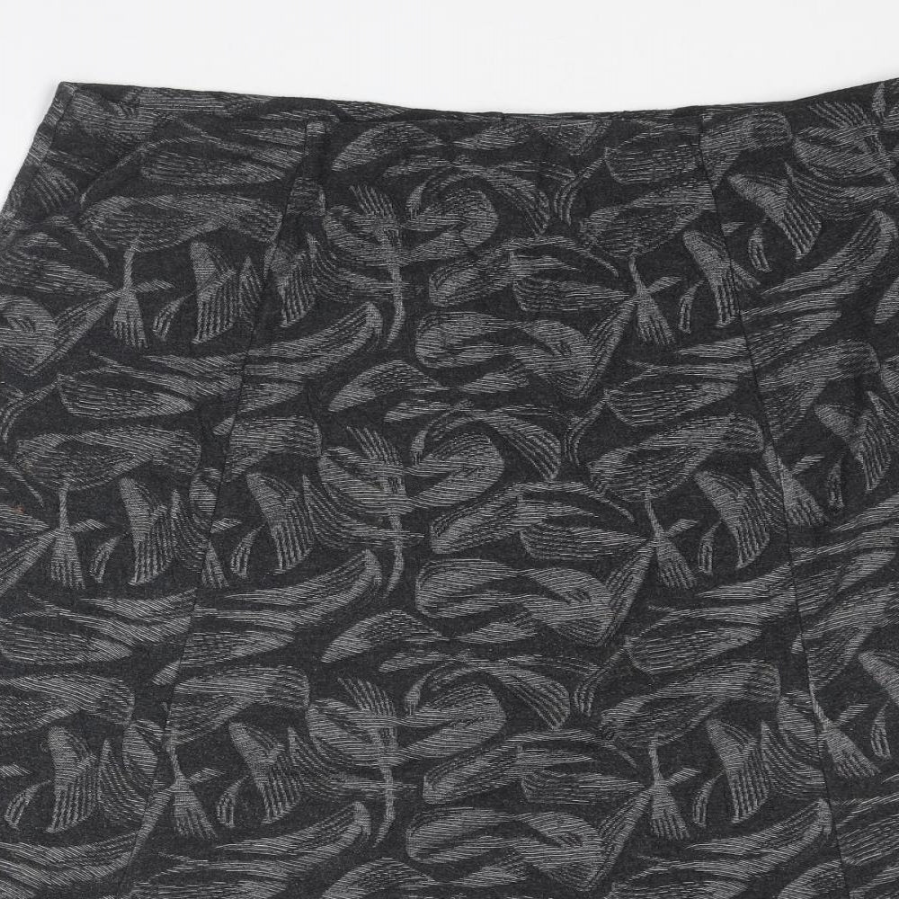 Bonmarché Womens Grey Geometric Polyester Swing Skirt Size 16 - Leaf pattern