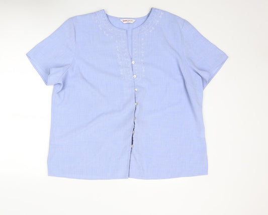 Bonmarché Womens Blue Polyester Basic Button-Up Size 22 Round Neck