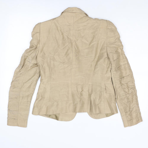 Zara Womens Beige Jacket Blazer Size M Button - Ruched Sleeve Detail