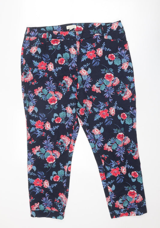 Monsoon Womens Multicoloured Floral Cotton Capri Trousers Size 18 Regular Zip