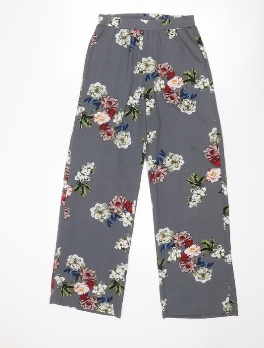 Cameo Rose Womens Grey Floral Polyester Trousers Size 10 Regular