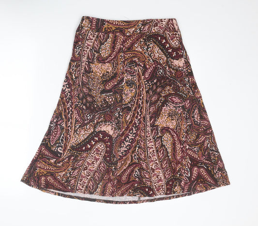 Classic Womens Multicoloured Paisley Viscose Swing Skirt Size 10