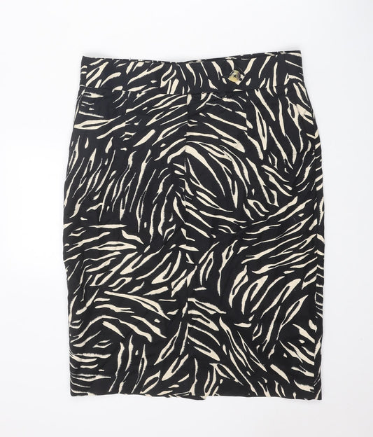Marks and Spencer Womens Black Animal Print Cotton Straight & Pencil Skirt Size 14 Zip - Tiger pattern