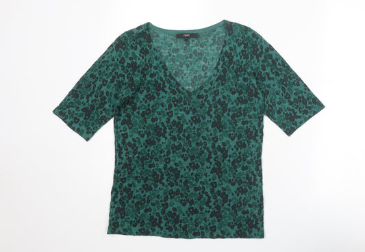 NEXT Womens Green V-Neck Animal Print Acrylic Pullover Jumper Size 6 - Cheetah pattern