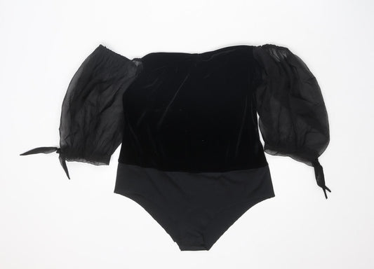 Zara Womens Black Polyester Bodysuit One-Piece Size L Snap