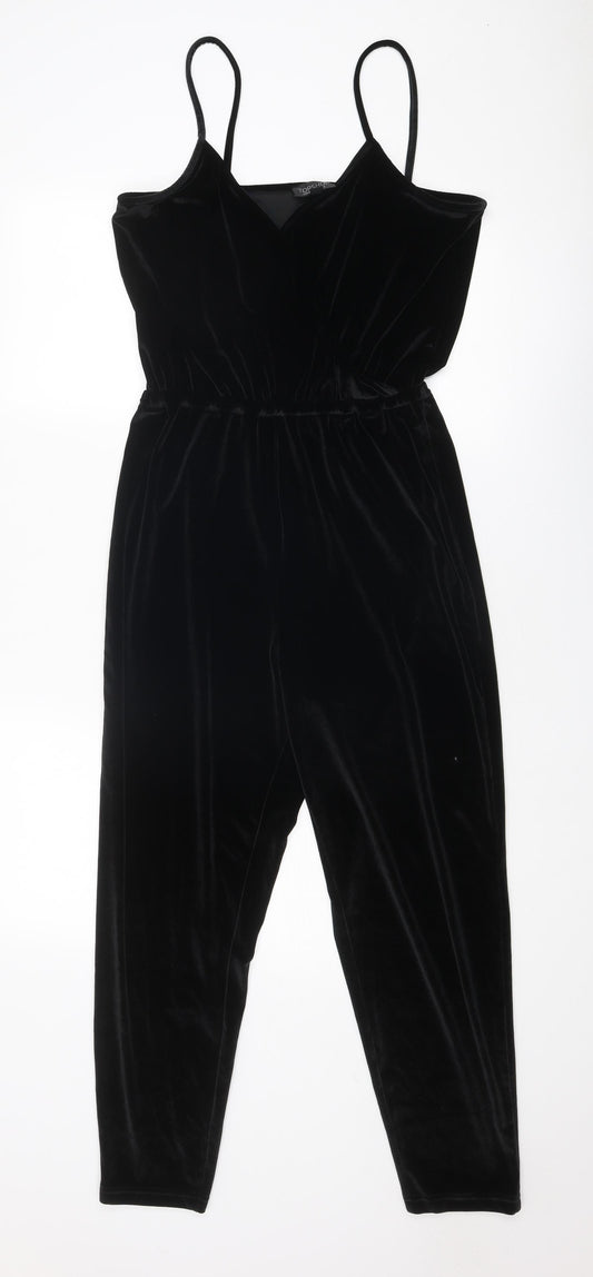 Topshop Womens Black Polyester Jumpsuit One-Piece Size 12 Pullover