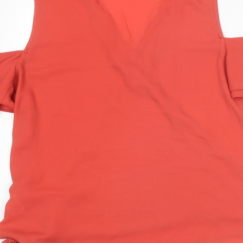 New Look Womens Red Polyester Basic Blouse Size 8 V-Neck - Cold Shoulder