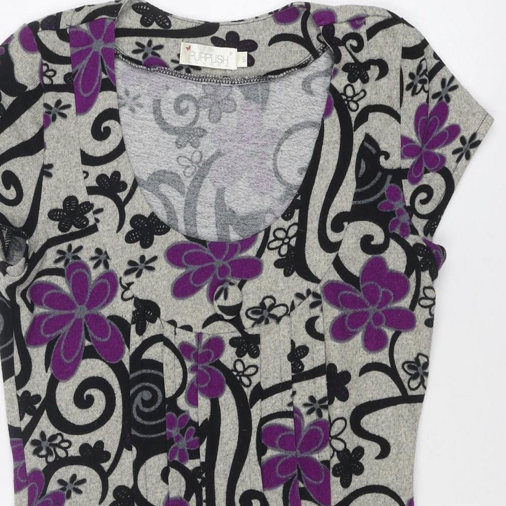Purplish London Womens Multicoloured Floral Polyester A-Line Size S Round Neck Pullover