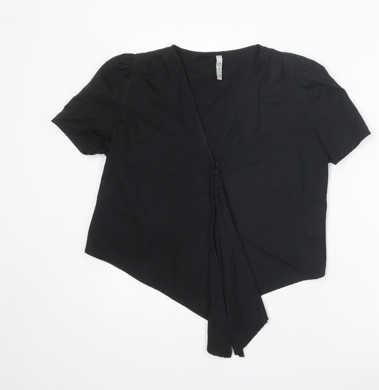 Zara Womens Black Lyocell Basic Blouse Size M V-Neck