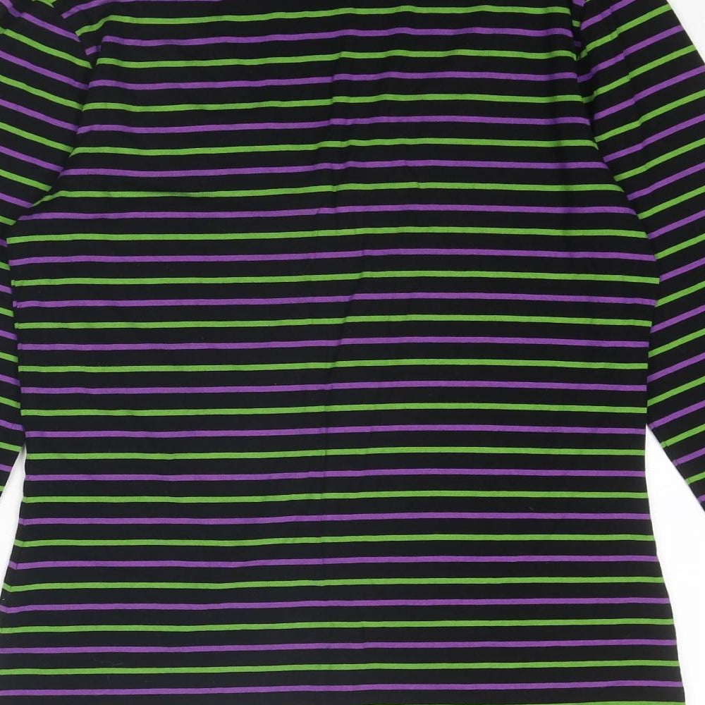 EAST Womens Multicoloured Striped Viscose Basic T-Shirt Size 10 V-Neck