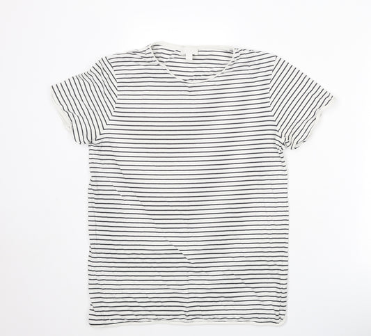 COS Womens White Striped Cotton Basic T-Shirt Size S Round Neck