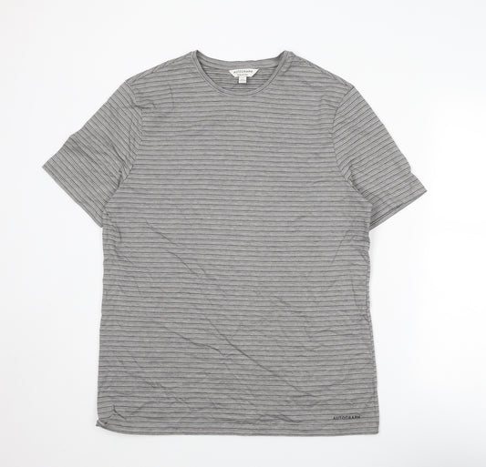 Autograph Mens Grey Striped Cotton T-Shirt Size L Round Neck