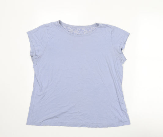 Marks and Spencer Womens Blue Cotton Basic T-Shirt Size 16 Boat Neck - Size 16-18
