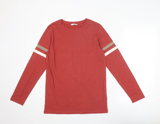 Marks and Spencer Boys Red Cotton Basic T-Shirt Size 13-14 Years Round Neck Pullover