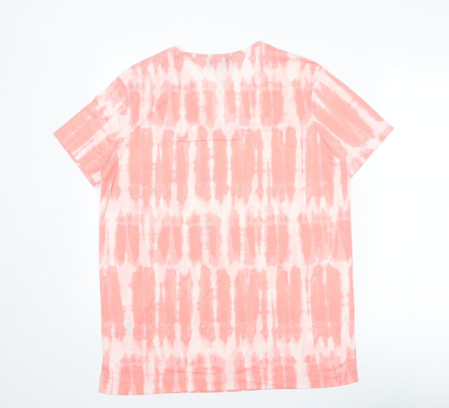 Marks and Spencer Womens Pink Geometric Polyester Basic T-Shirt Size 12 V-Neck - Tie-Dye