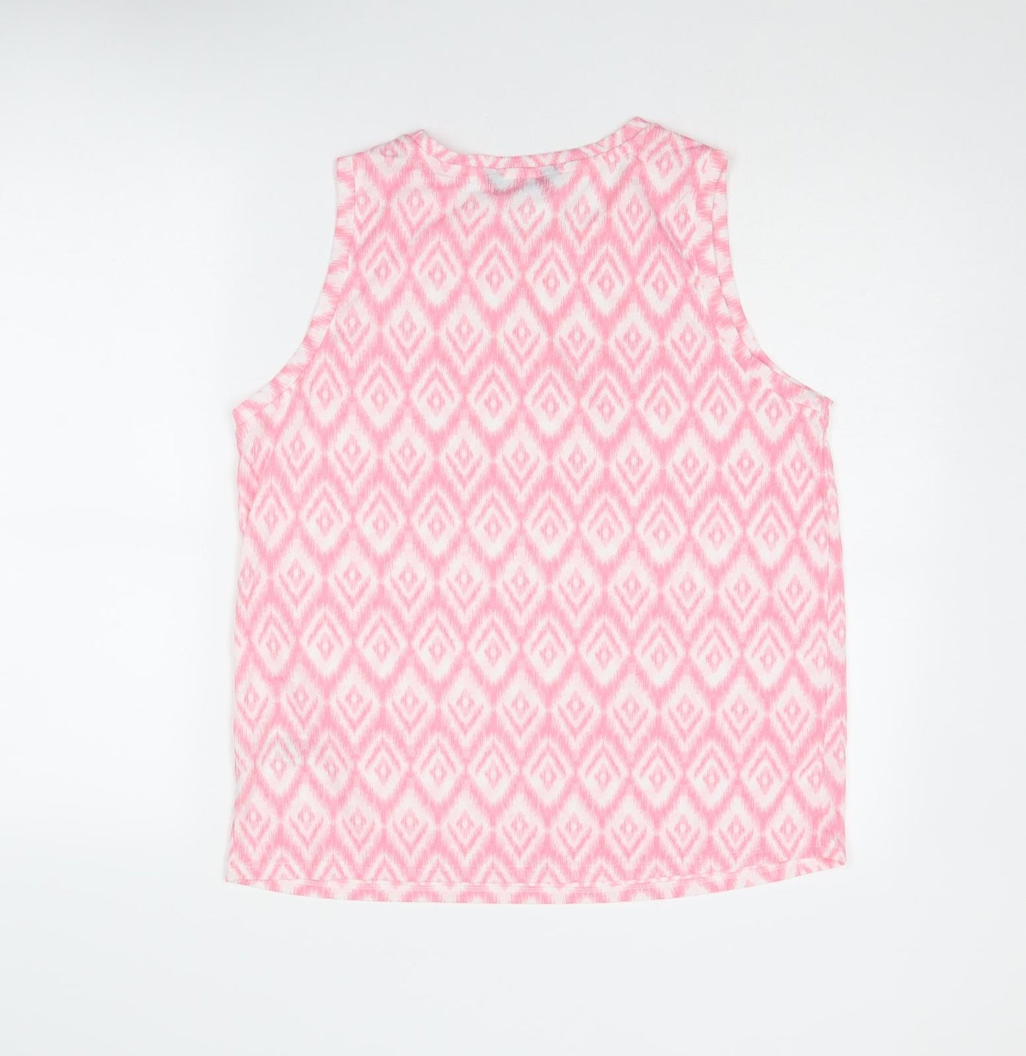 Marks and Spencer Womens Pink Geometric Polyester Basic Tank Size 12 Round Neck