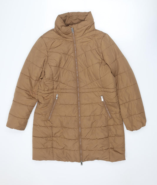 Marks and Spencer Womens Brown Quilted Coat Size 14 Zip
