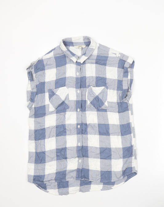 NEXT Womens Blue Check Viscose Basic Button-Up Size 10 Collared