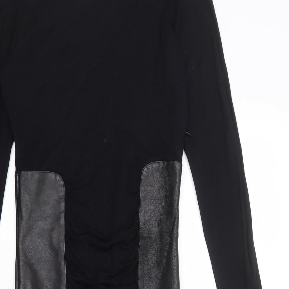 Faith Connexion Womens Black Polyester Bodycon Size S Round Neck Zip