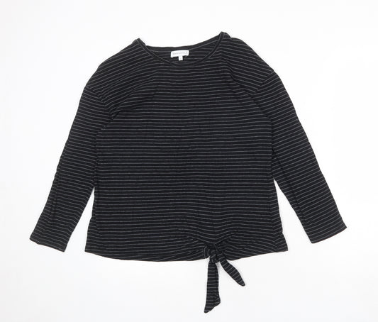 Warehouse Womens Black Striped 100% Cotton Basic T-Shirt Size 12 Round Neck