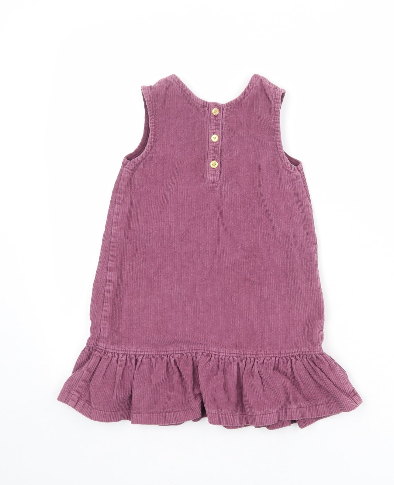 TU Girls Purple 100% Cotton Pinafore/Dungaree Dress Size 4-5 Years Round Neck Button