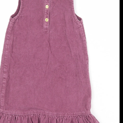 TU Girls Purple 100% Cotton Pinafore/Dungaree Dress Size 4-5 Years Round Neck Button