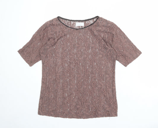 Zara Womens Pink Polyester Basic T-Shirt Size L Round Neck