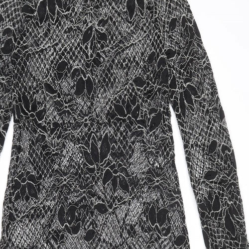 Zara Womens Black Floral Polyester A-Line Size S Round Neck Button