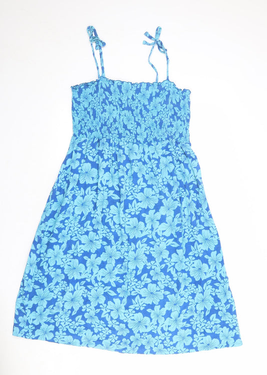 Bonmarché Womens Blue Floral 100% Cotton Slip Dress Size 20 Square Neck Pullover