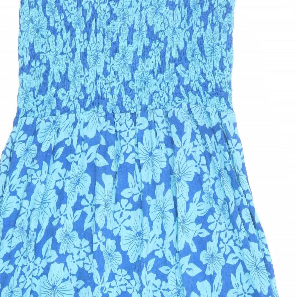 Bonmarché Womens Blue Floral 100% Cotton Slip Dress Size 20 Square Neck Pullover