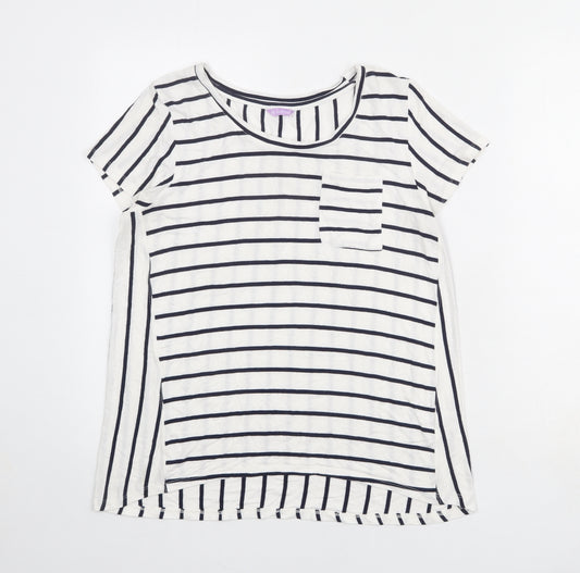 Avenue Womens White Striped Viscose Basic T-Shirt Size 14 Boat Neck