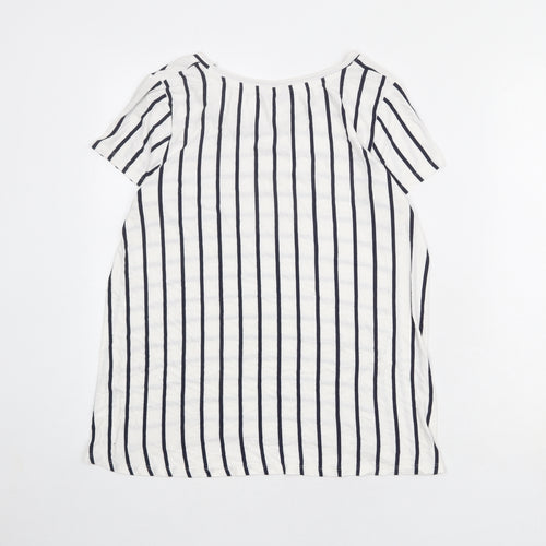 Avenue Womens White Striped Viscose Basic T-Shirt Size 14 Boat Neck