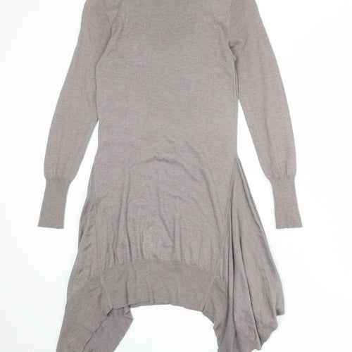 Marks and Spencer Womens Grey Viscose Jumper Dress Size 8 Boat Neck Pullover