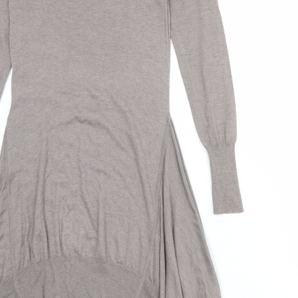 Marks and Spencer Womens Grey Viscose Jumper Dress Size 8 Boat Neck Pullover