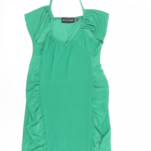 PRETTYLITTLETHING Womens Green Polyester Bodycon Size 8 Halter Tie