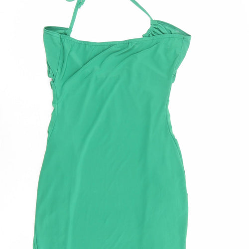 PRETTYLITTLETHING Womens Green Polyester Bodycon Size 8 Halter Tie
