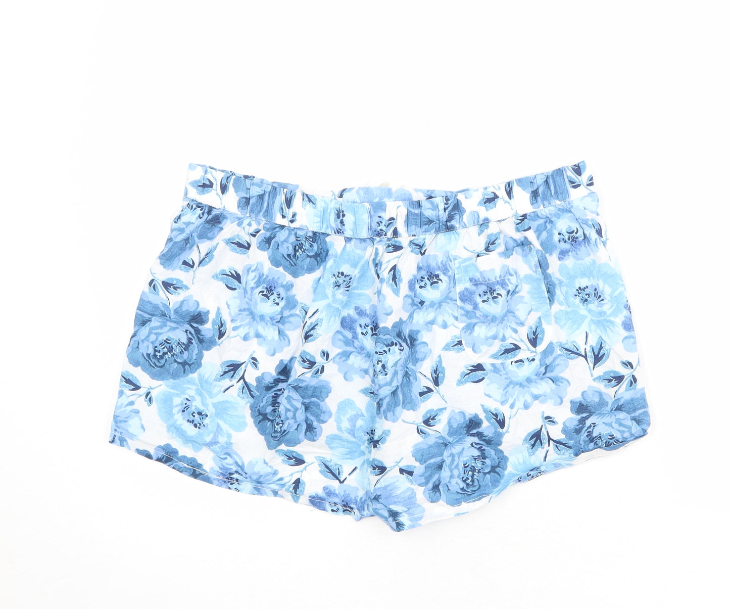 Cath Kidston Womens Blue Floral 100% Cotton Basic Shorts Size M Regular Drawstring