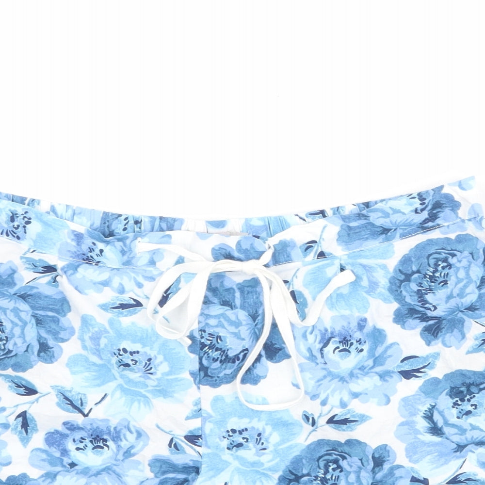 Cath Kidston Womens Blue Floral 100% Cotton Basic Shorts Size M Regular Drawstring