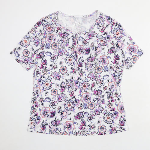 C&A Womens White Floral Viscose Basic T-Shirt Size M Boat Neck
