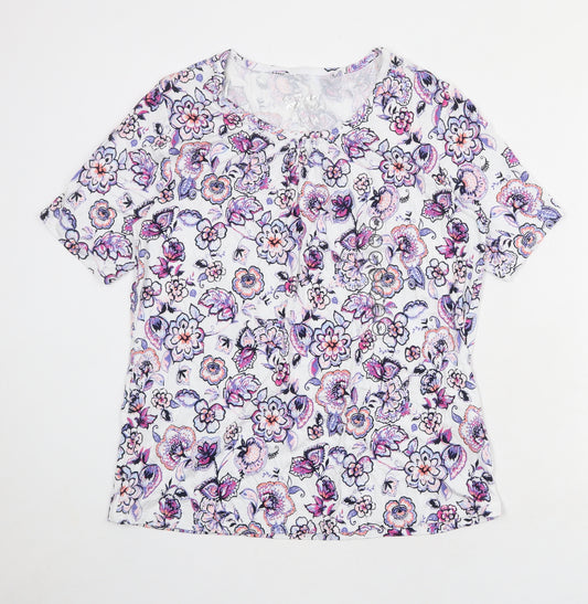 C&A Womens White Floral Viscose Basic T-Shirt Size M Boat Neck